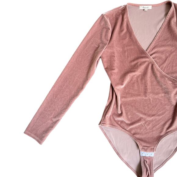 Madewell Pink Velvet Wrap Bodysuit Feminine Ballerina Size Small - Picture 6 of 10